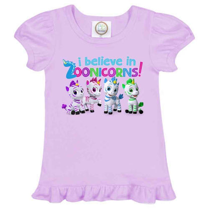 I Believe In Zoonicorns, Group, Ruffle Girl's Tee