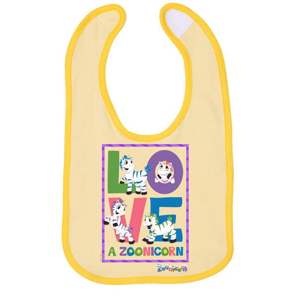 Love A Zoonicorn by Zoonicorn, Infant Contrast Trim Premium Jersey Bib