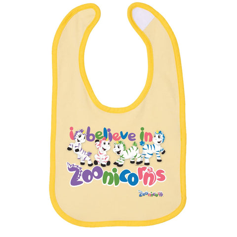 I Believe in Zoonicorns by Zoonicorn, Infant Contrast Trim Premium Jersey Bib